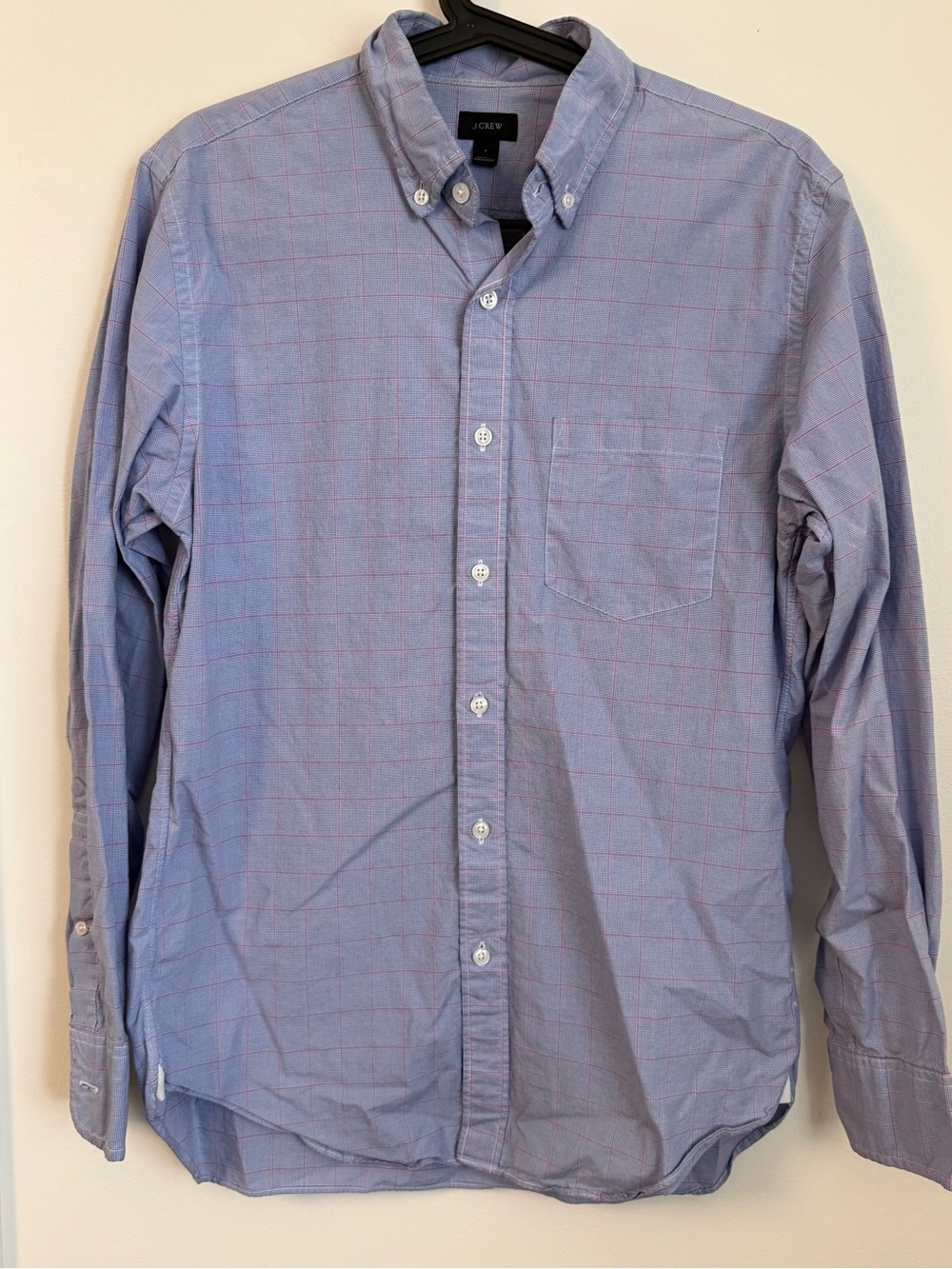 J. Crew Light Blue Button-Down Shirt with Pink Windowpane